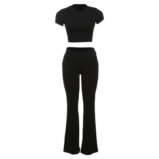 Ezia Ribbed Black Two Piece Set