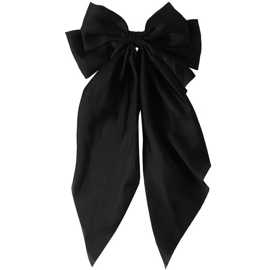 Black Satin Hair Bow Accessory