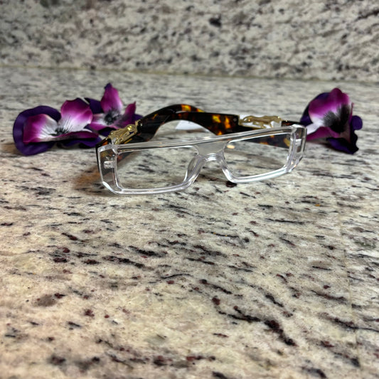 Leopard Gold Detail Clear Framed Clear Lens Glasses