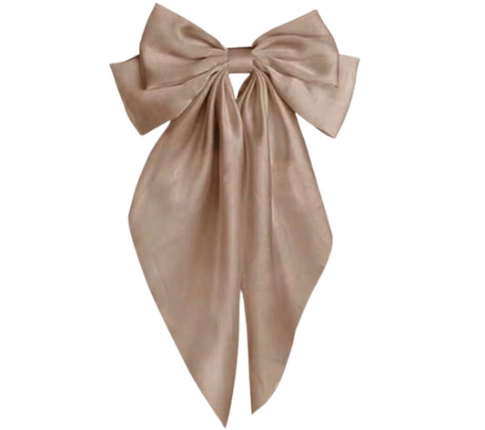 Taupe Brown Satin Hair Bow Accessory