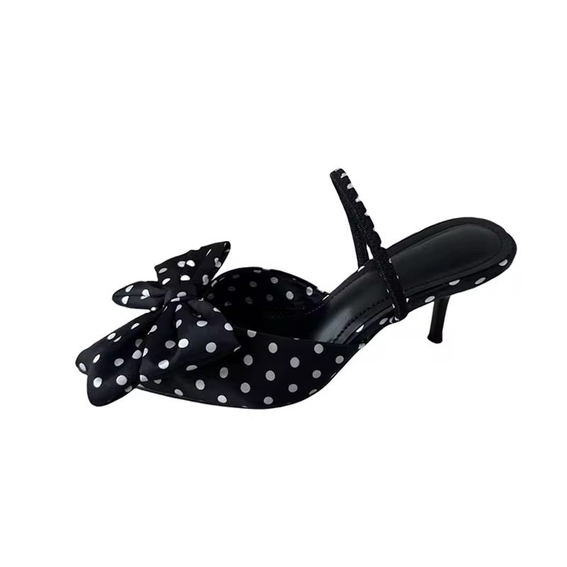 Black Polka Dot Mini Heels with Bow