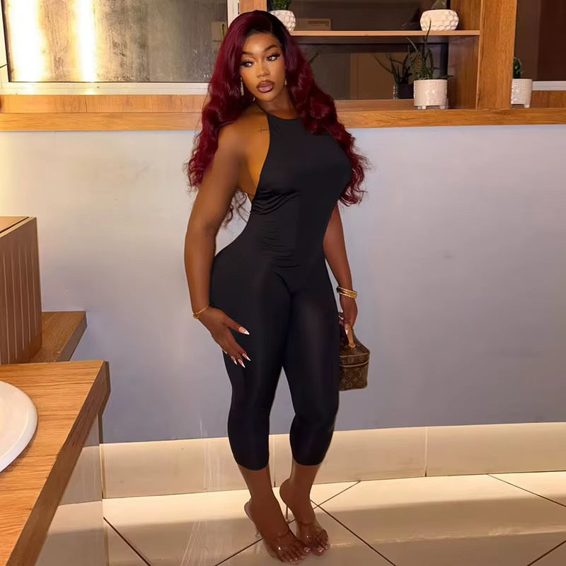 Vkai Black Backless Casual Romper