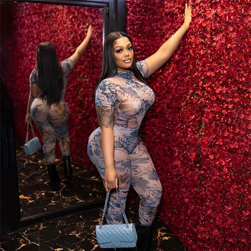 Venus Pink Blue Backless Jumpsuit