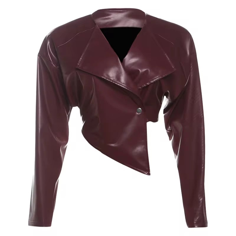 Sheek Burgundy Leather Crop Jacket