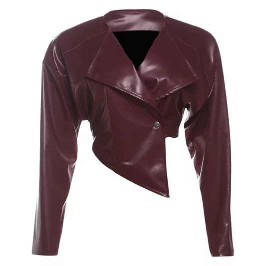 Sheek Burgundy Leather Crop Jacket