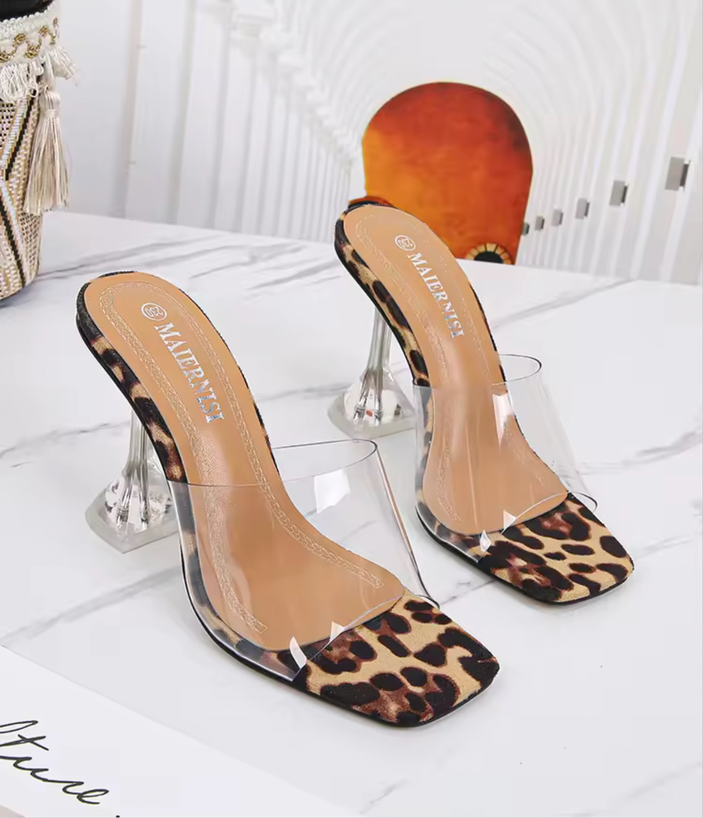 Leopard Print Clear Top Heels