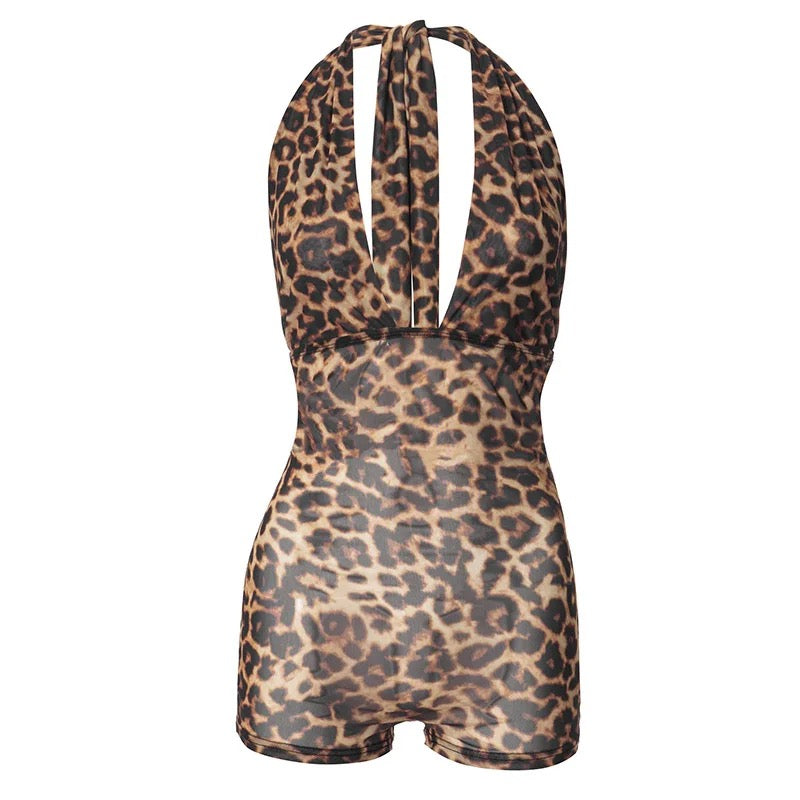 Lola Leopard Print Backless Romper