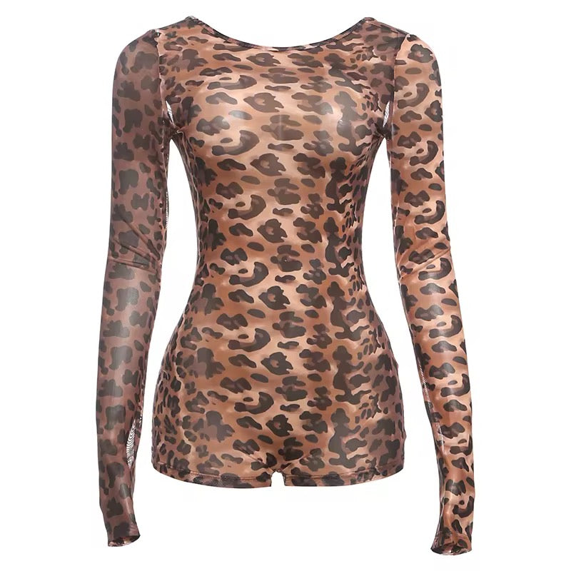 Caoi Leopard Print Backless Romper