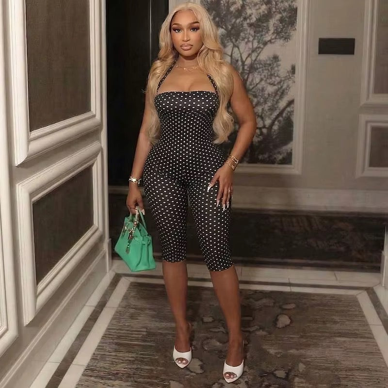 Vhia Black Polka Dot Backless Romper