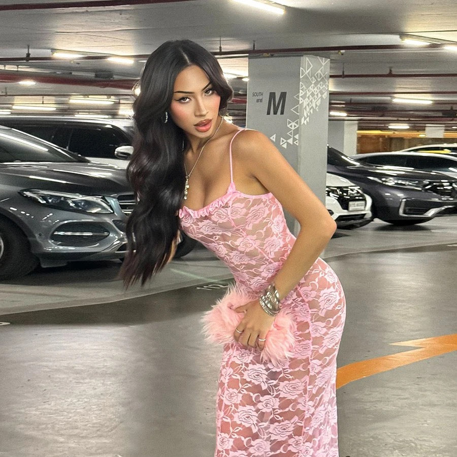 Lara Pink Floral Lace Maxi Dress