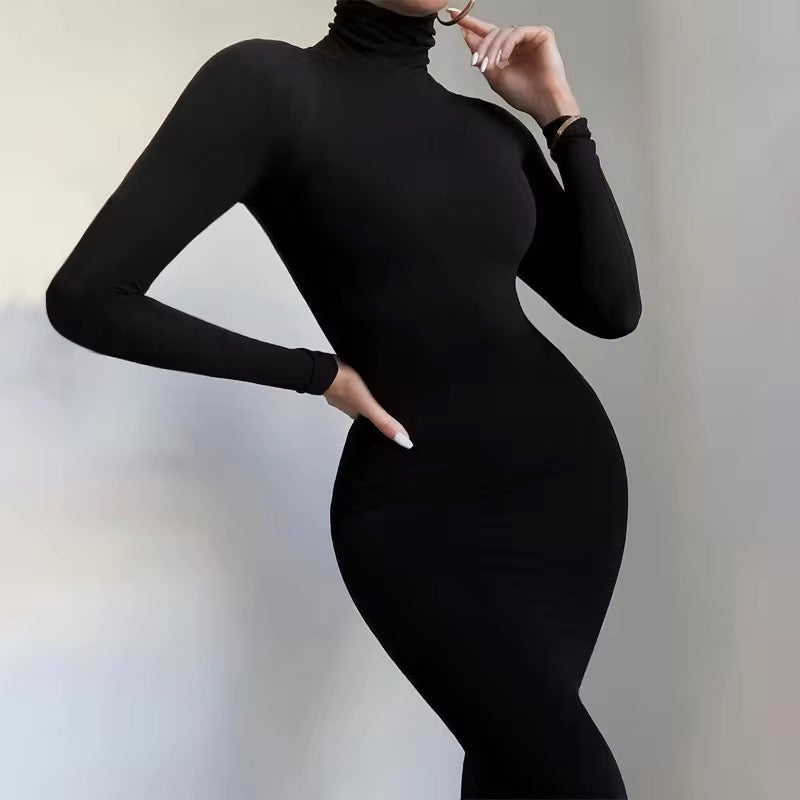 Veah Black Turtle Neck Long Sleeve Jumpsuit