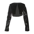 Diva Black Leather Crocodile Crop Jacket