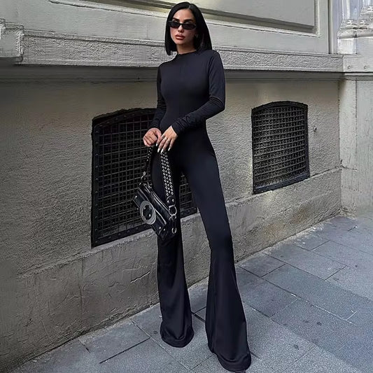 Jiko Black Flare Bottom Long Sleeve Jumpsuit