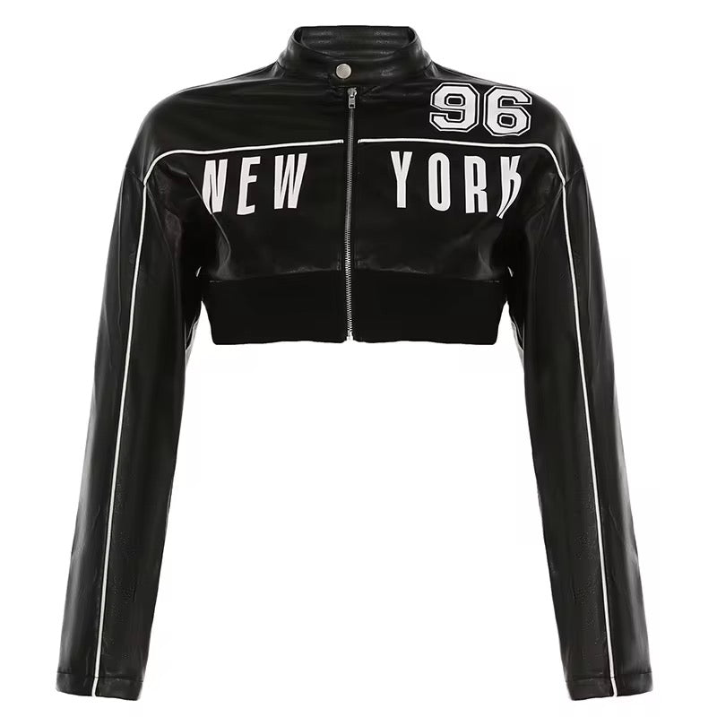 NY96 Black Leather Cropped Jacket