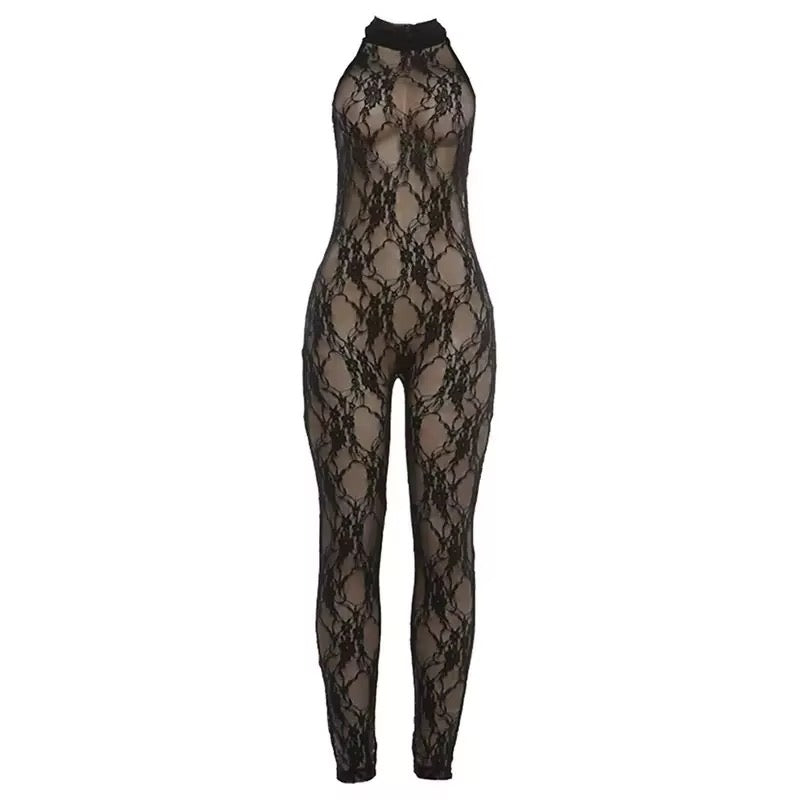 Jaei Black Backless Lace Jumpsuit