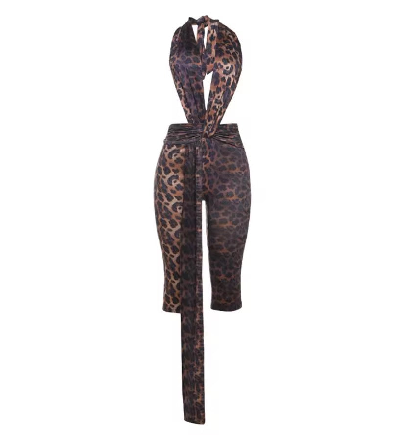 Meia Leopard Print Backless Jumpsuit