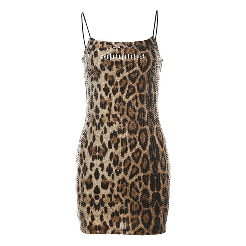 Valeria Tan Sequined Animal Print Mini Dress