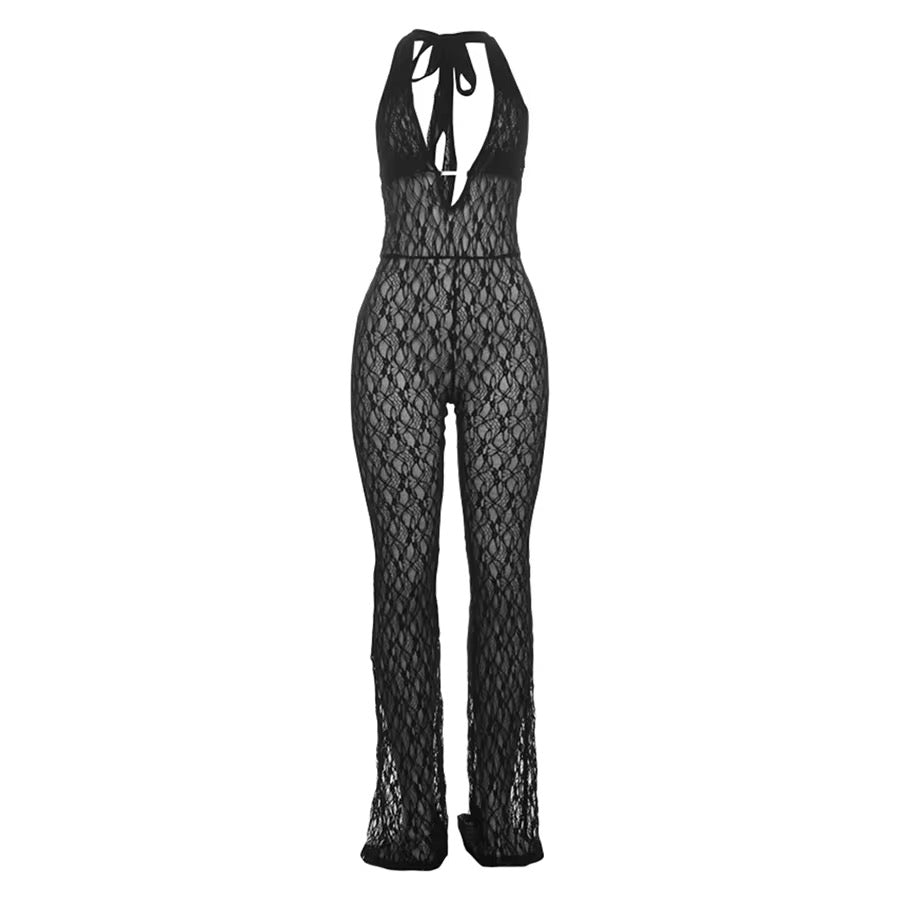 Drem Lace V Cut Shoulerless Tie Up Jumpsuit