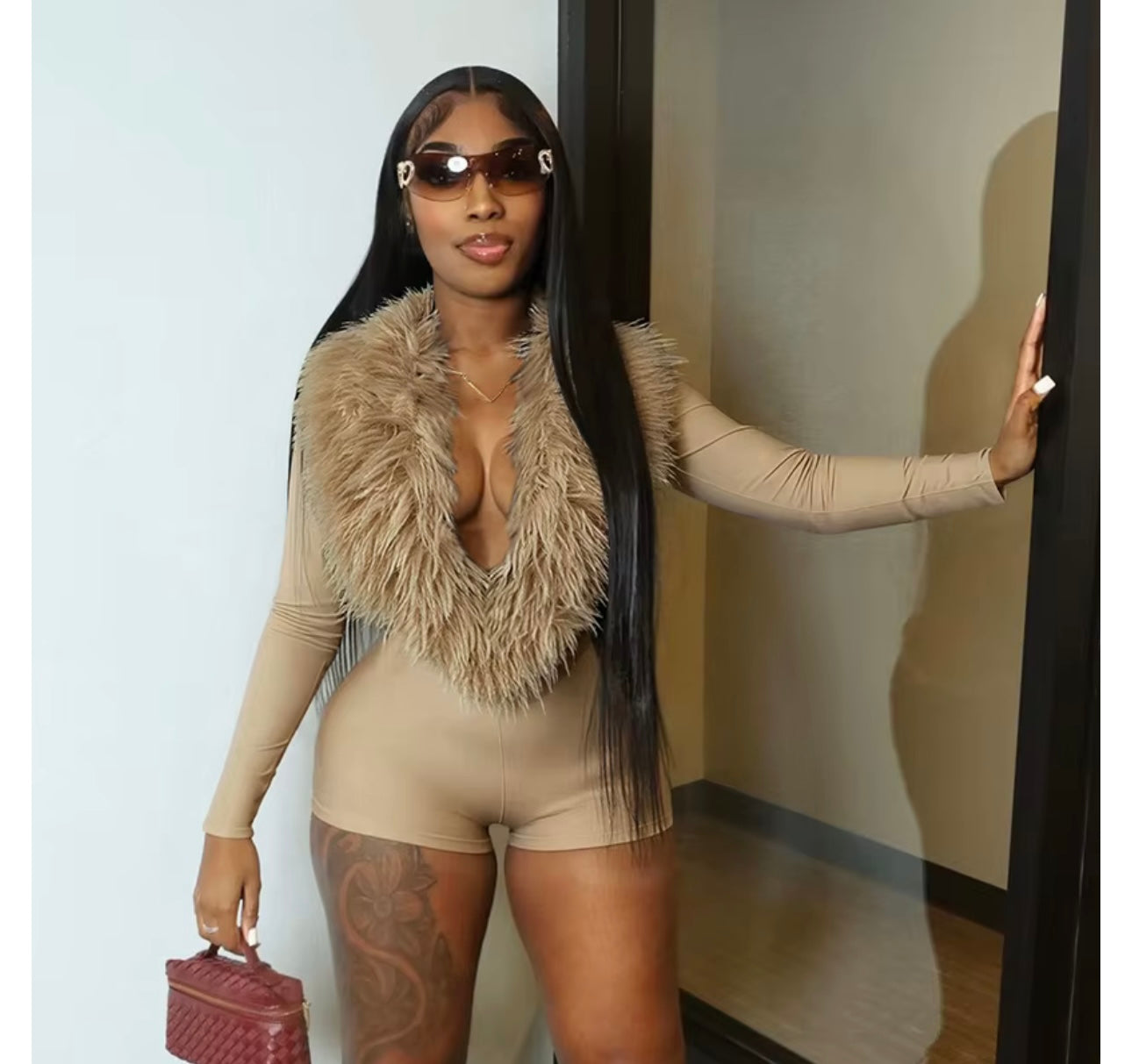 Lolli Khaki Fur Romper