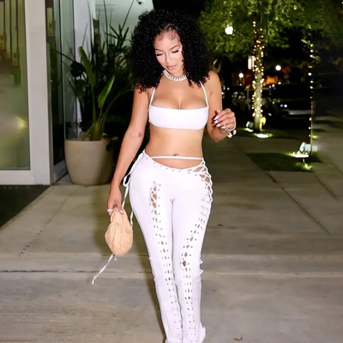 Kieo White Tie Up Two Piece Set