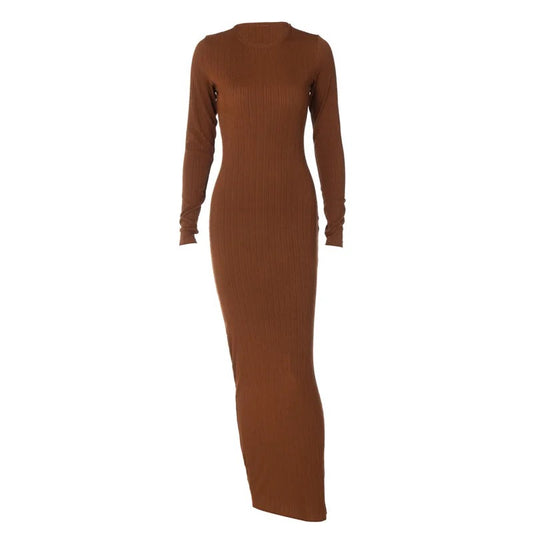 Monica Brown Ribbed Maxi Dress