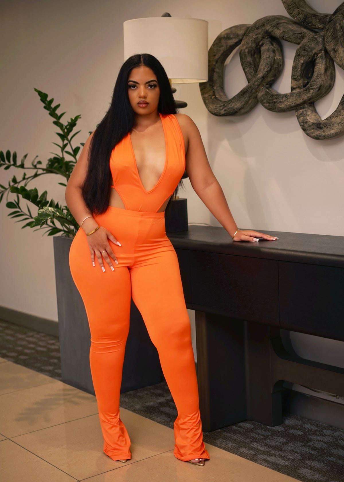 Niea Orange Two Piece Pants Set