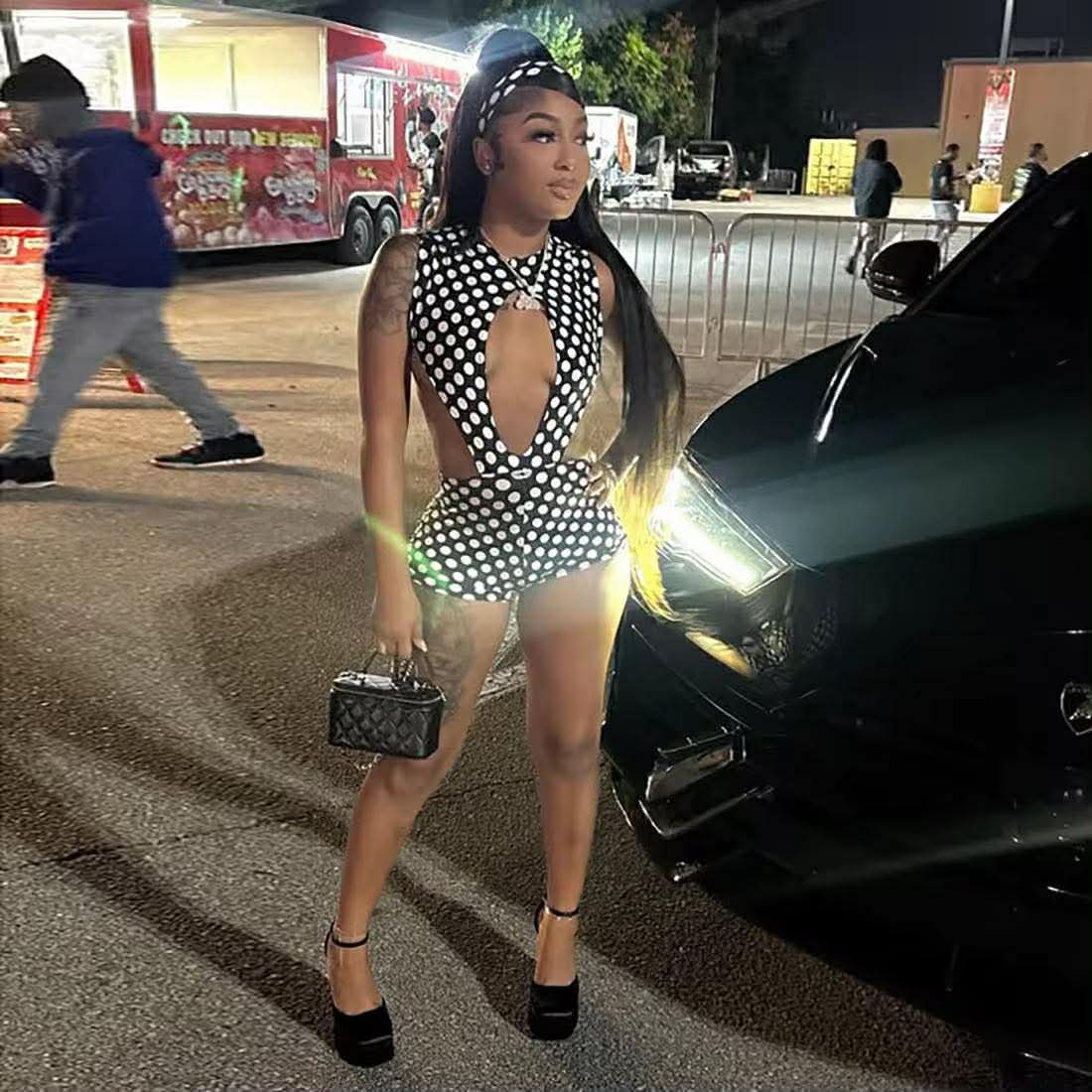 Rhai Black Two Piece Polka Dot Set