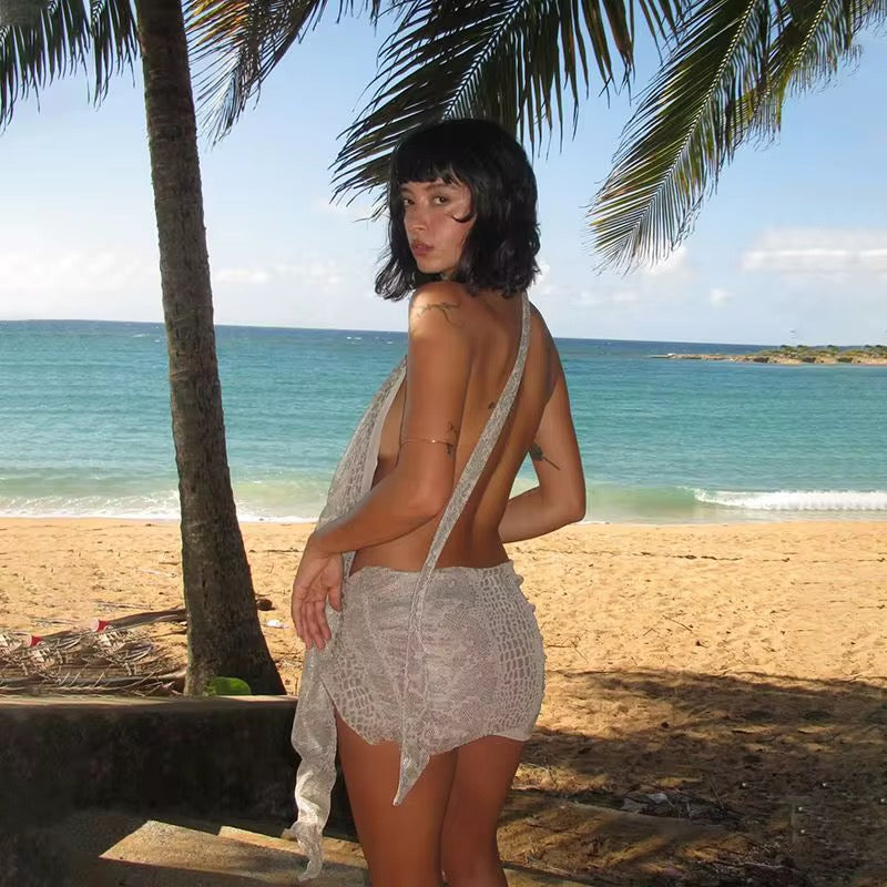 Yiki Grey Animal Print Mini Dress