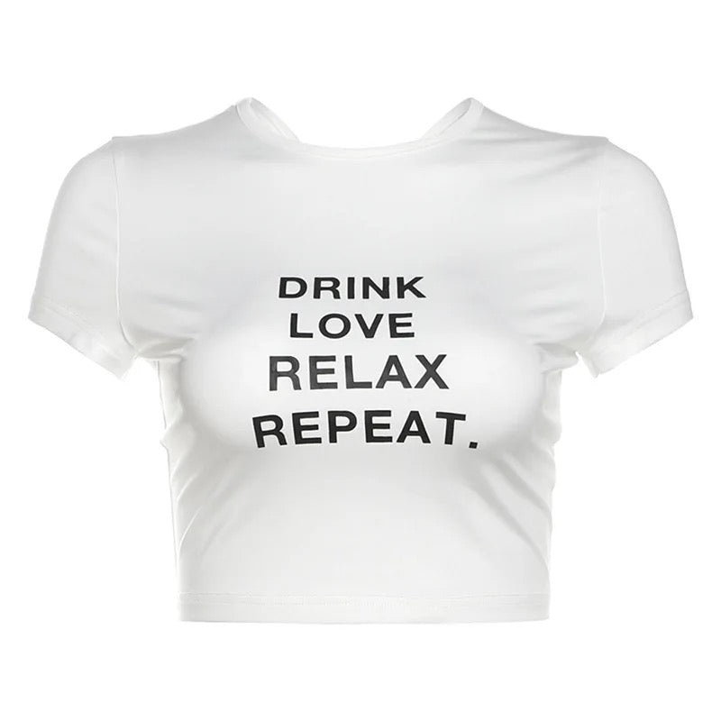 Drink Love Relax Repeat White Crop Top