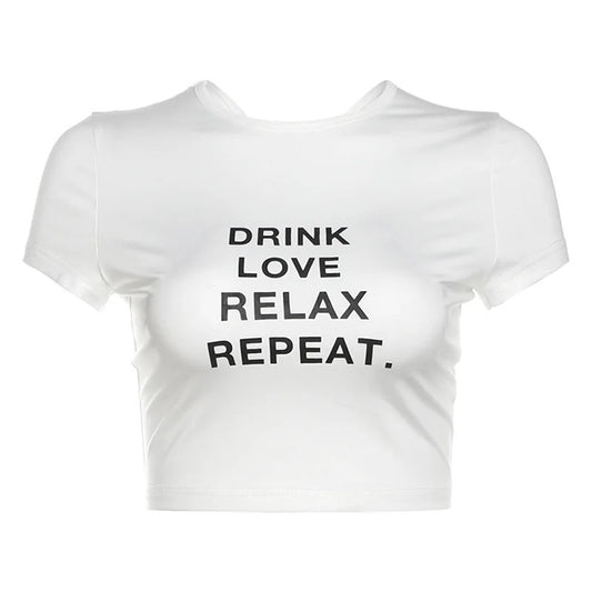 Drink Love Relax Repeat White Crop Top