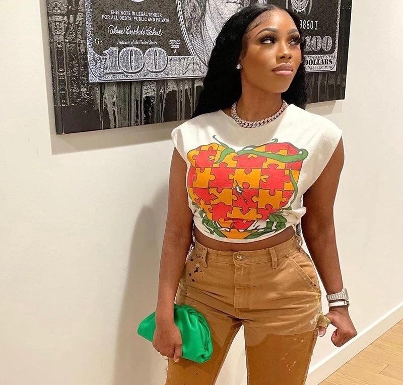 Mazi White Cropped Graphic T-shirt