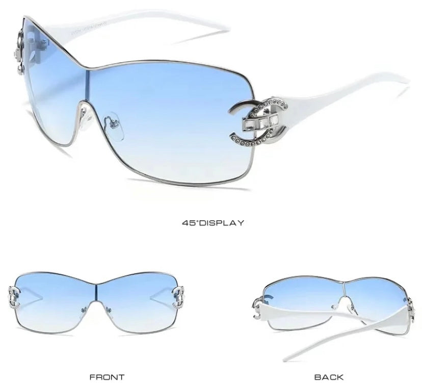 CC Blue Tint Silver White Frame Shades