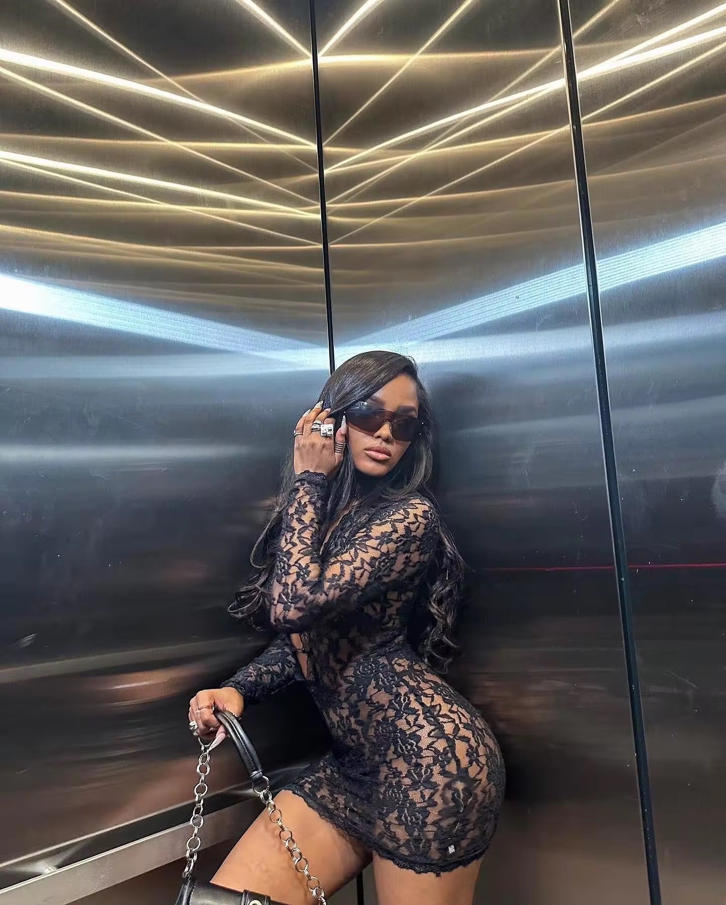 Uka Black Lace Mini Dress