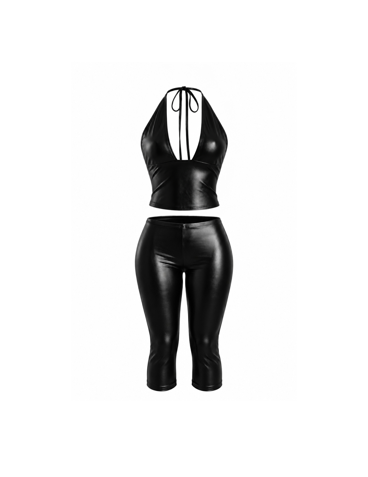 Levi Black Two Piece Leather Capri Set