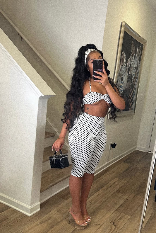 Sija White Two Piece Polka Dot Set