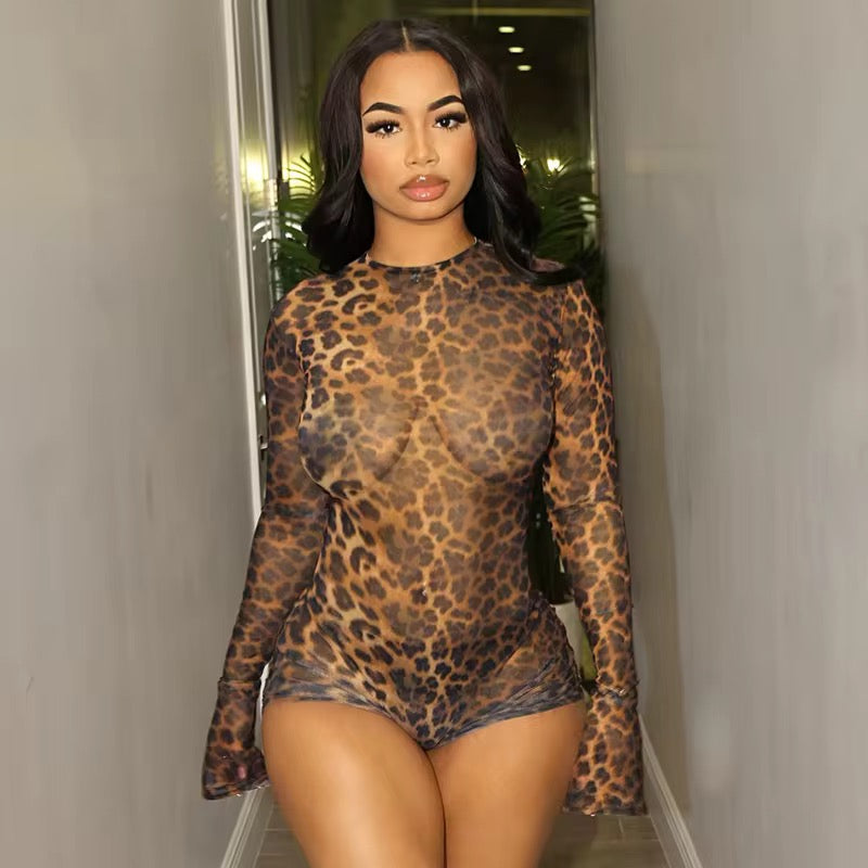 Yioa Leopard Print Backless Romper