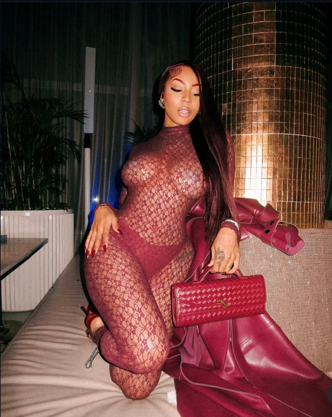 Tyra Burgundy Lace Jumpsuit