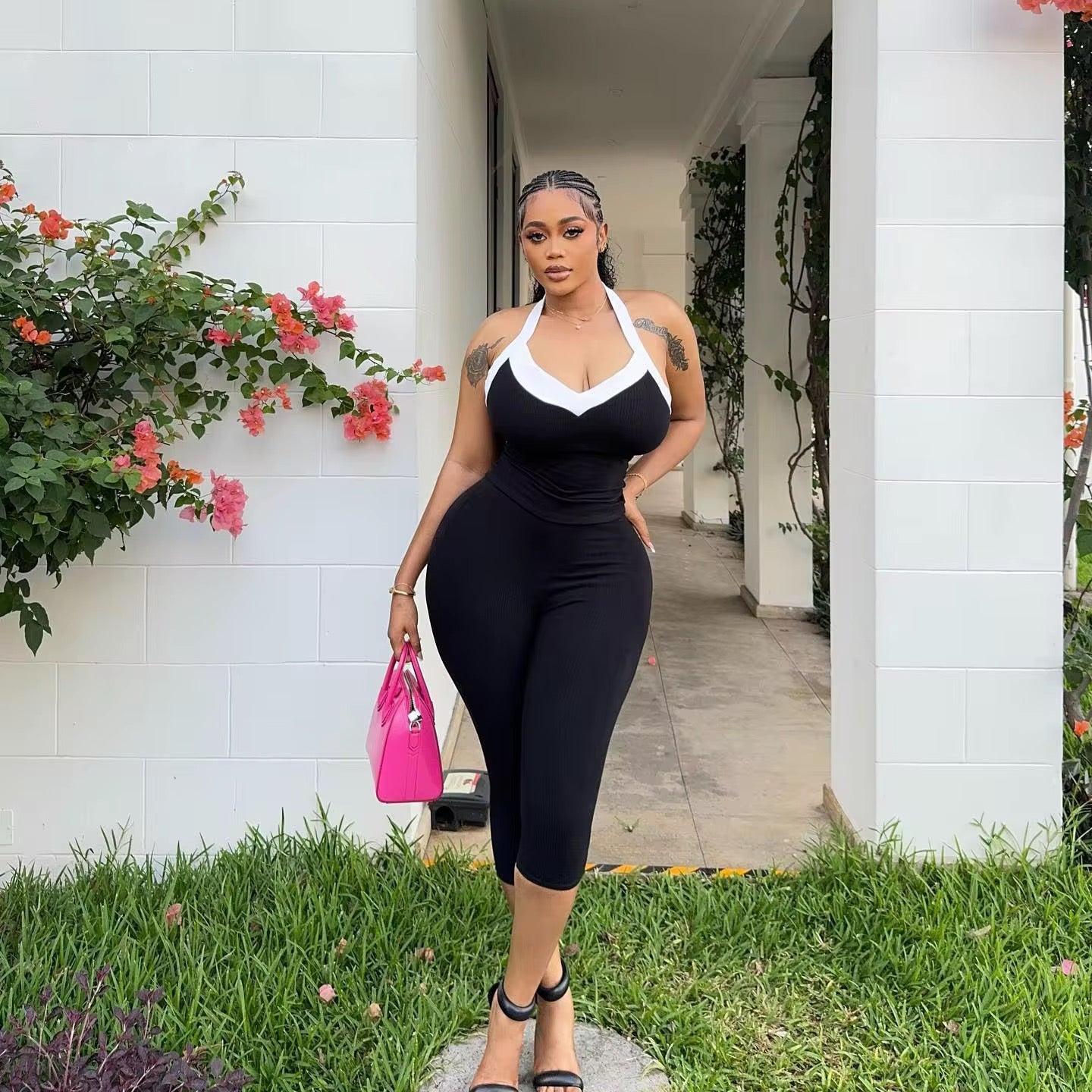 Dimia Black Ribbed Two Piece Set