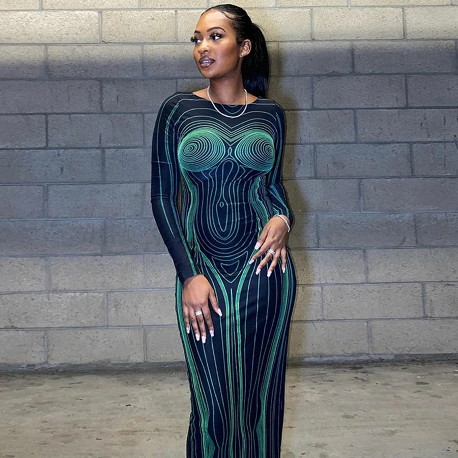 Roxe Black Green Maxi Dress