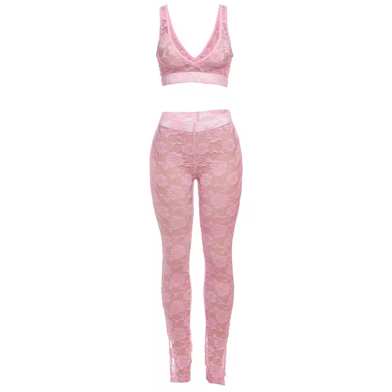 Yarie Pink Lace Two Piece Set