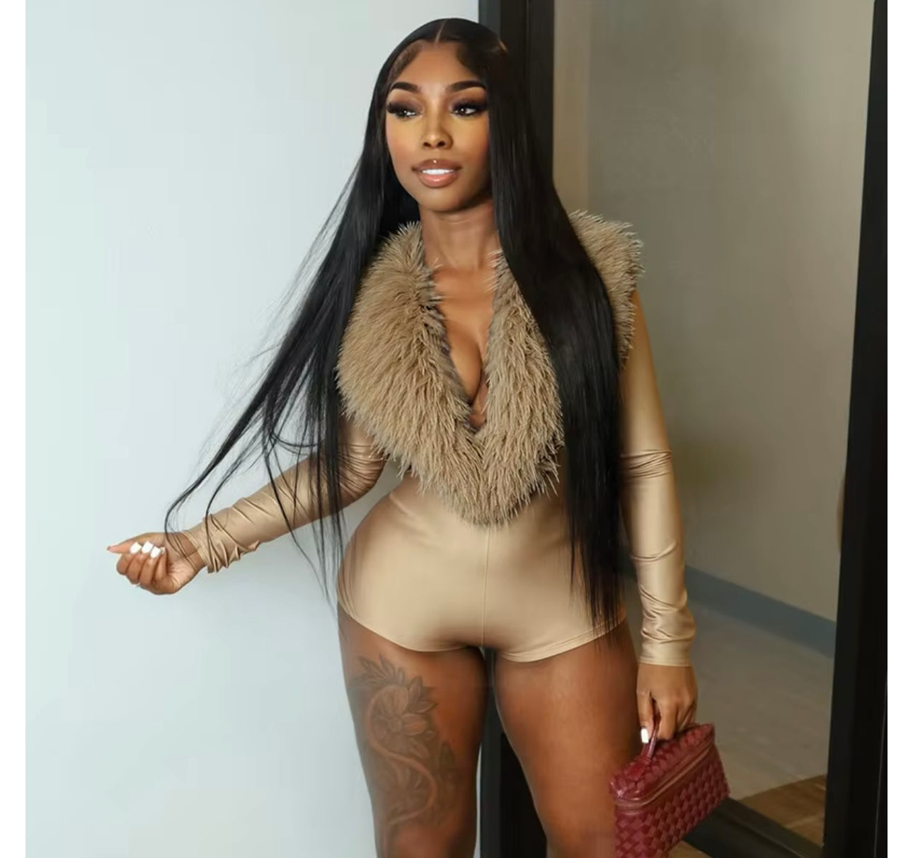 Lolli Khaki Fur Romper