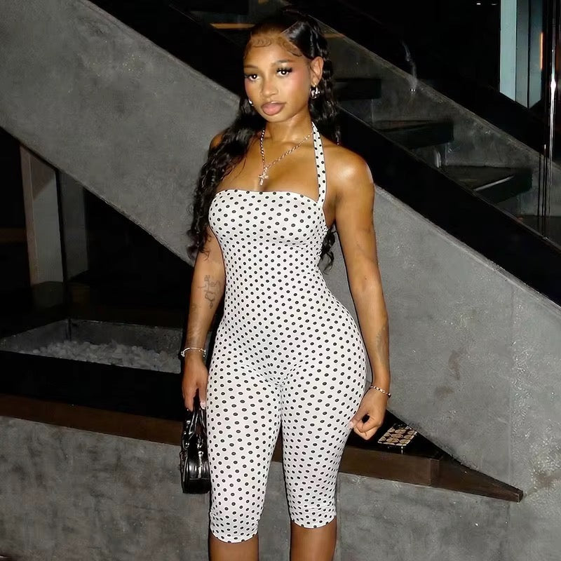 Vhia White Polka Dot Backless Romper