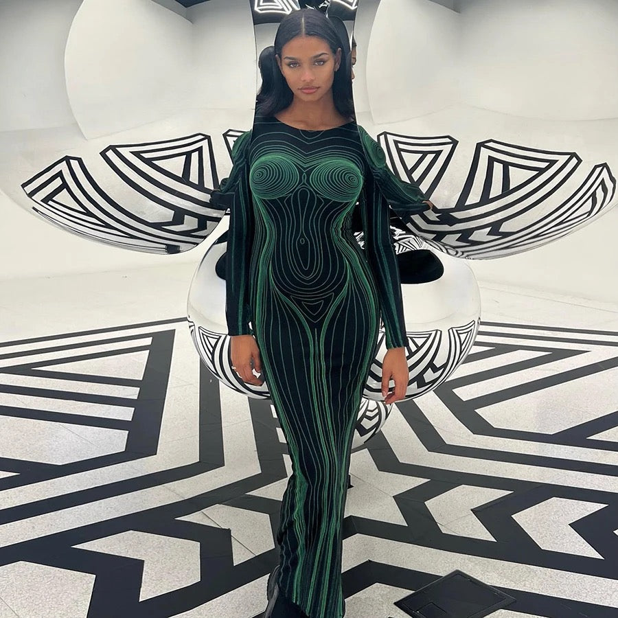 Roxe Black Green Maxi Dress