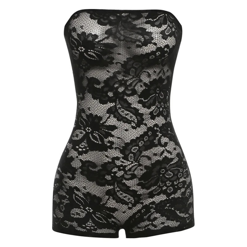 Rei Black Lace Halter Top Romper