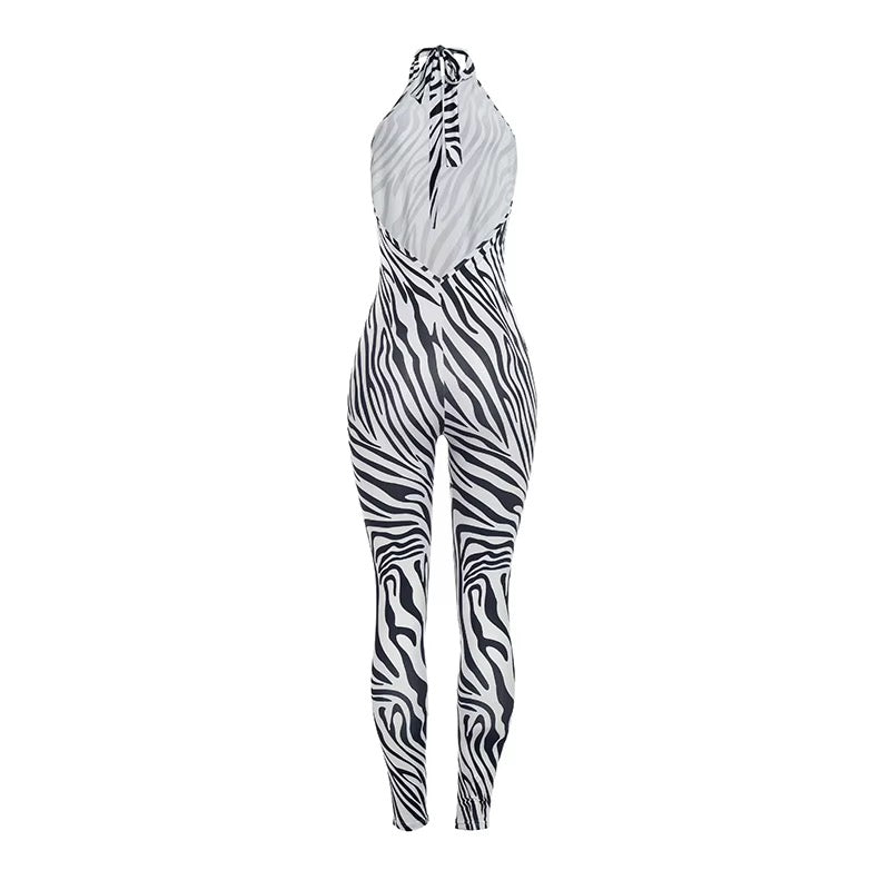 Jeti Zebra Print Backless Jumpsuit