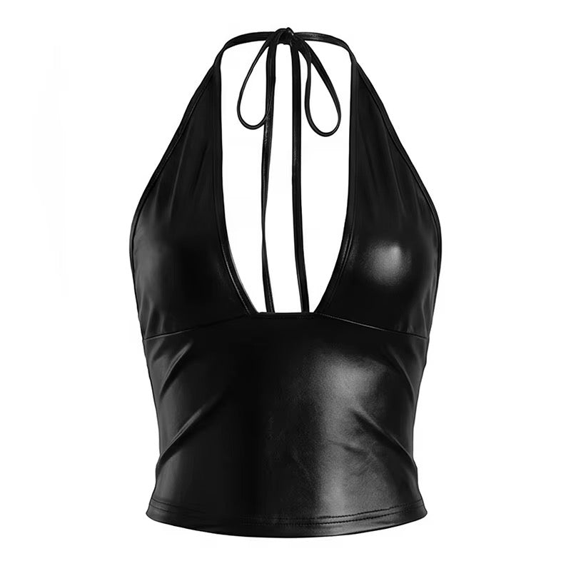 Levi Black Two Piece Leather Capri Set