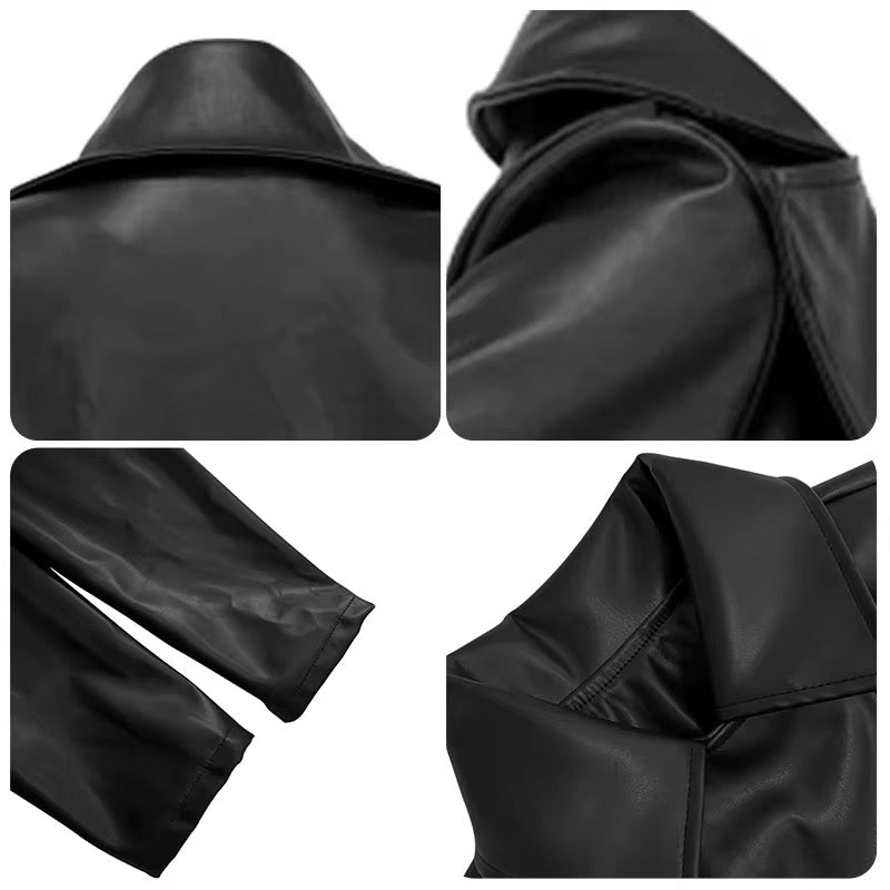 Foxxi Black Leather Trench Coat
