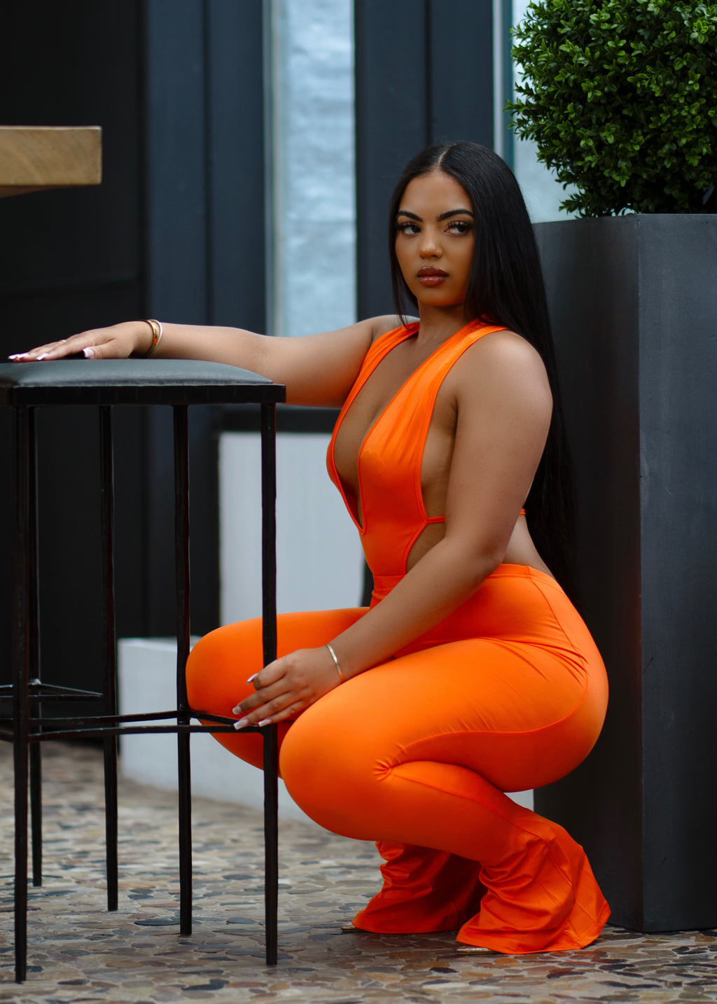 Niea Orange Two Piece Pants Set