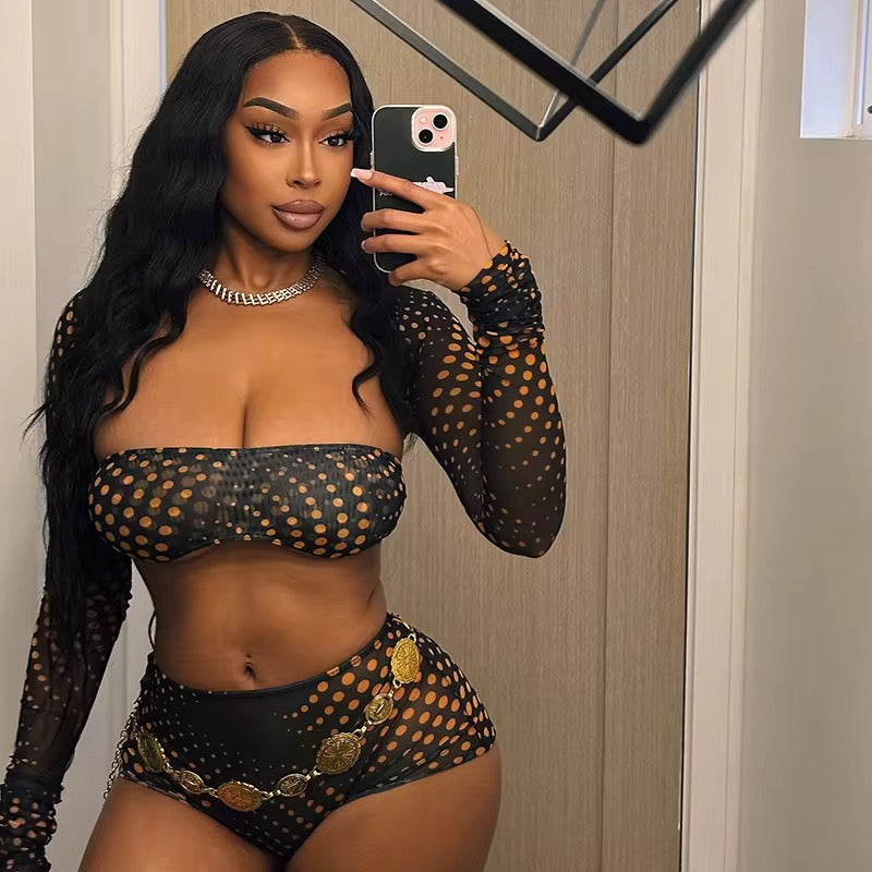 Leeka Black Polka Dot Short Set