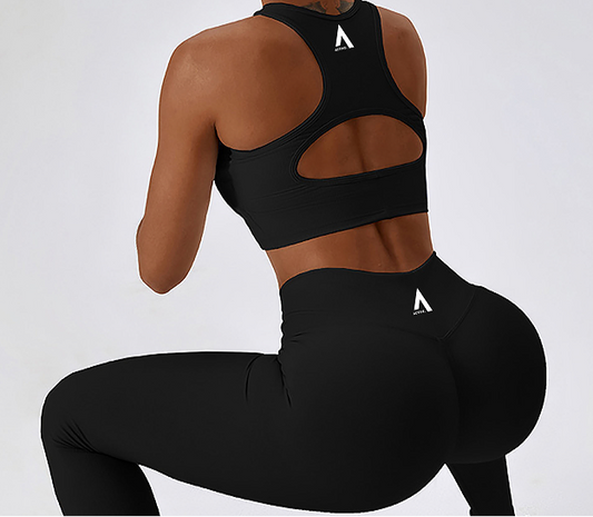 Raha Ribbed Black Adore Active Flare Pants Set